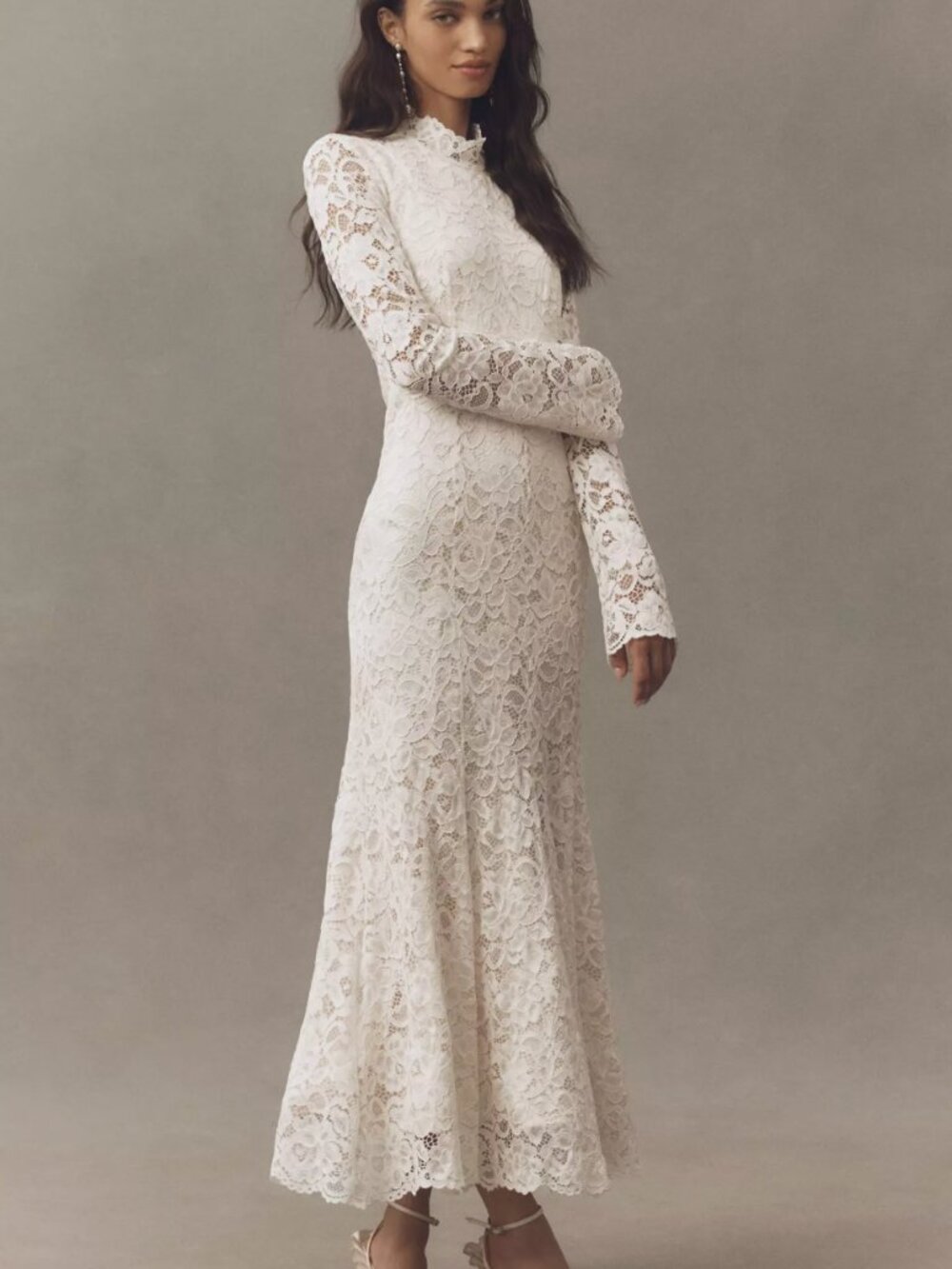 Anthropologie BHLDN Long-Sleeve Mock-Neck Stretch Lace Maxi Dress